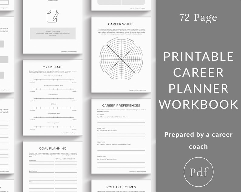 Printable Career Plan Workbook, Career Plan printable, Career Planning tools, Career Coaching printable pdf, Career Toolkit, Career Change