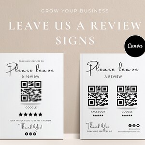 Editable Leave Us A Review Sign Template Canva: Google, Facebook, Social Media QR Code