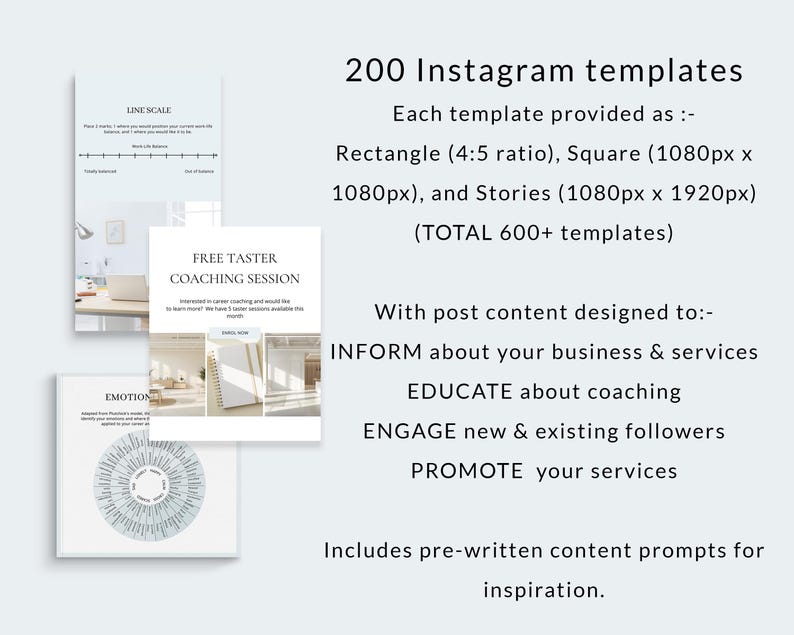 Career Coach Instagram Templates, Canva Social Media Kit Coaching, New Post, Square and Story