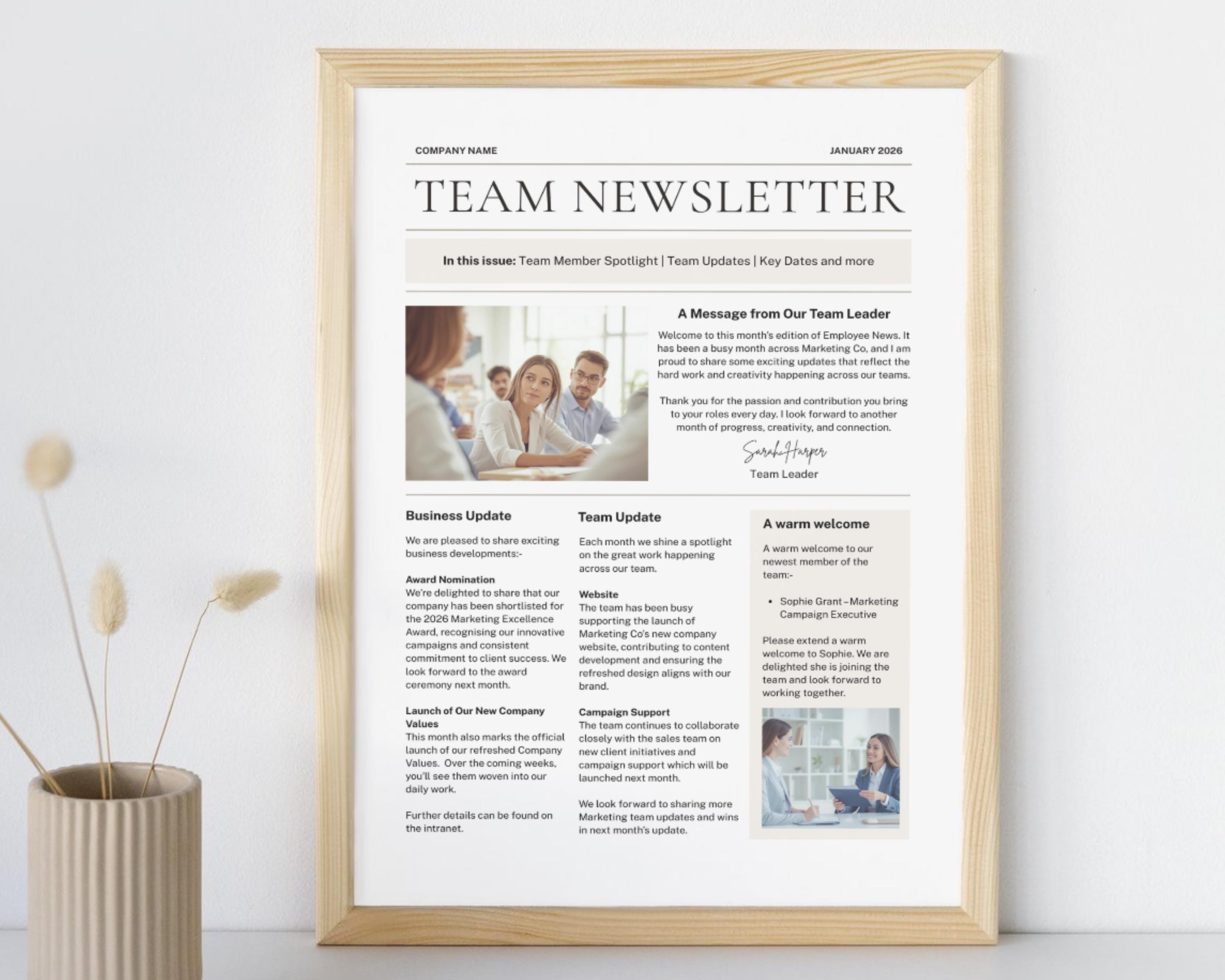 Team Newsletter Template Canva, Office News Letter, Staff Morale ...