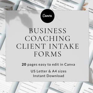 Business Coaching Business Forms, Canva Template, Client Intake Sheet, Business Coaching Forms, Coaching Forms for Coaching Clients Welcome