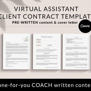 Plantilla de contrato de asistente virtual, carta de oferta al cliente, plantilla de Canva, plantilla de acuerdo de servicio, plantillas de asistente virtual, contrato de asistente virtual