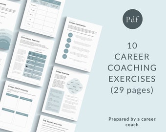 May include: A set of 10 career coaching exercises, designed to help individuals explore their career options and develop their skills. The exercises are presented in a clear and concise format, with instructions and examples provided. The document is 29 pages long and is prepared by a career coach.