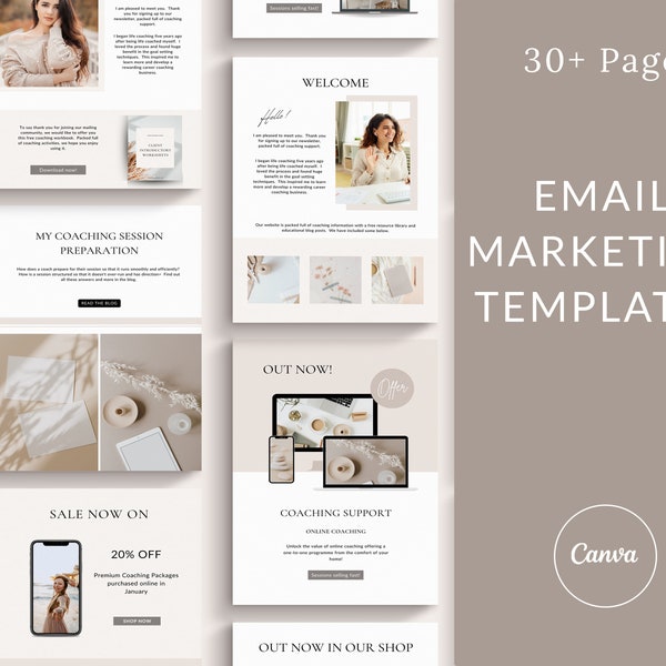 Email Marketing Template Bundle, Canva Template, Email Newsletter Templates, Coaching Business, Sales Email Content Marketing, Mailchimp
