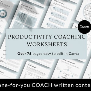 Productivity Tools, Productivity Planning Worksheets, Canva Templates, Productivity Coaching Templates, Workbook, Time Management Sheets
