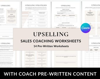 Upselling Sales Strategy Workbook Templates, Canva Templates, Sales Tools, Sales Worksheets, Sales Planner, Sales Coaching Business Coaching