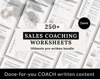 250+ Sales Coaching Worksheet Templates, Canva Coaching Tools, Selling Strategy Workbook