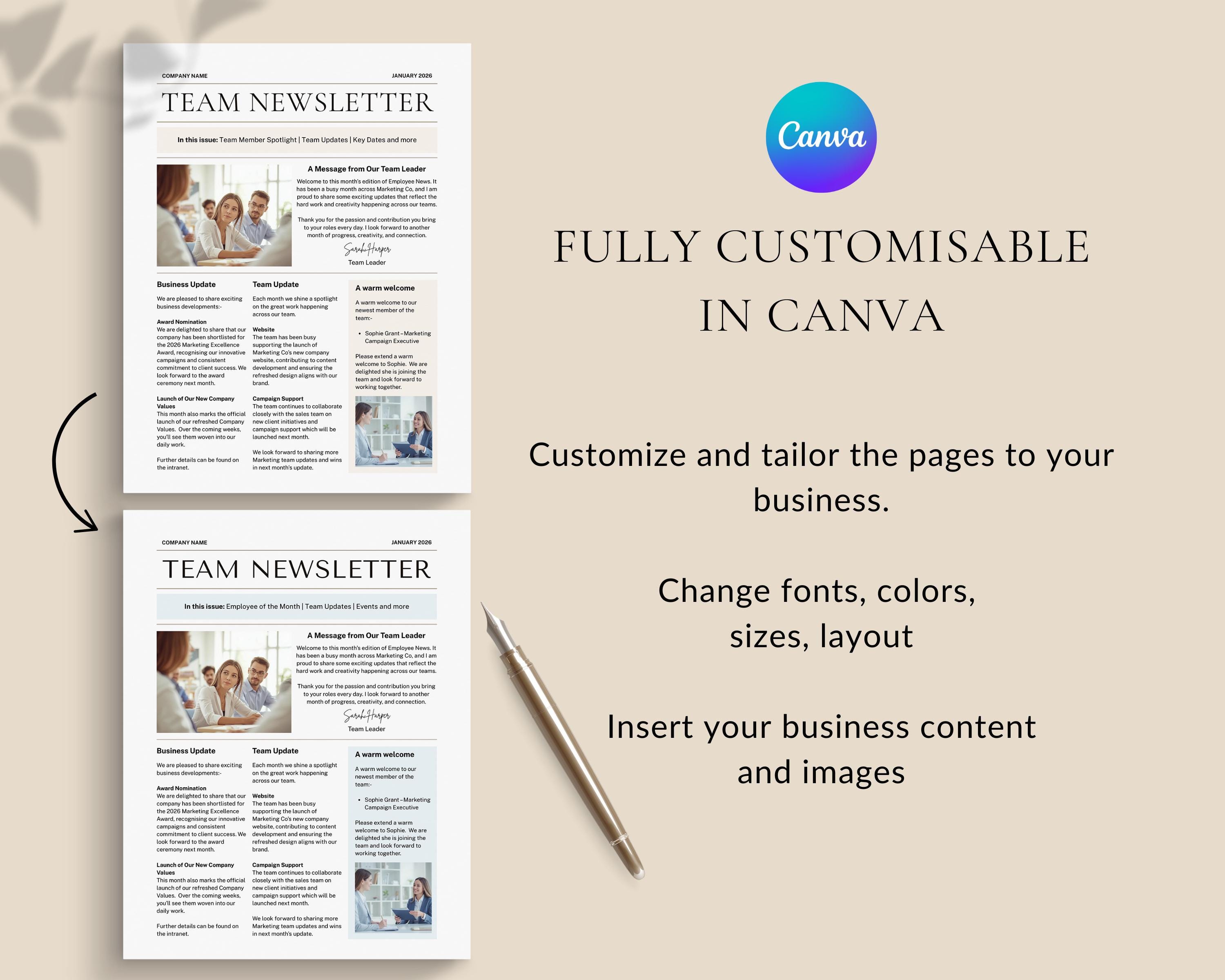 Team Newsletter Template Example Team Newsletter Template Canva, Office News Letter, Staff Morale ...