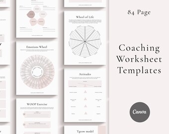 Hojas de trabajo de coaching de vida, plantillas de Canva para coaches (tamaños Carta y A4) (descarga digital)