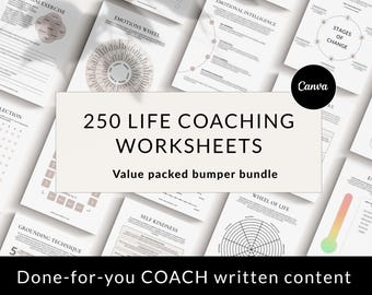250 Life Coaching Worksheets, Canva Template Bundle (Digital Download)