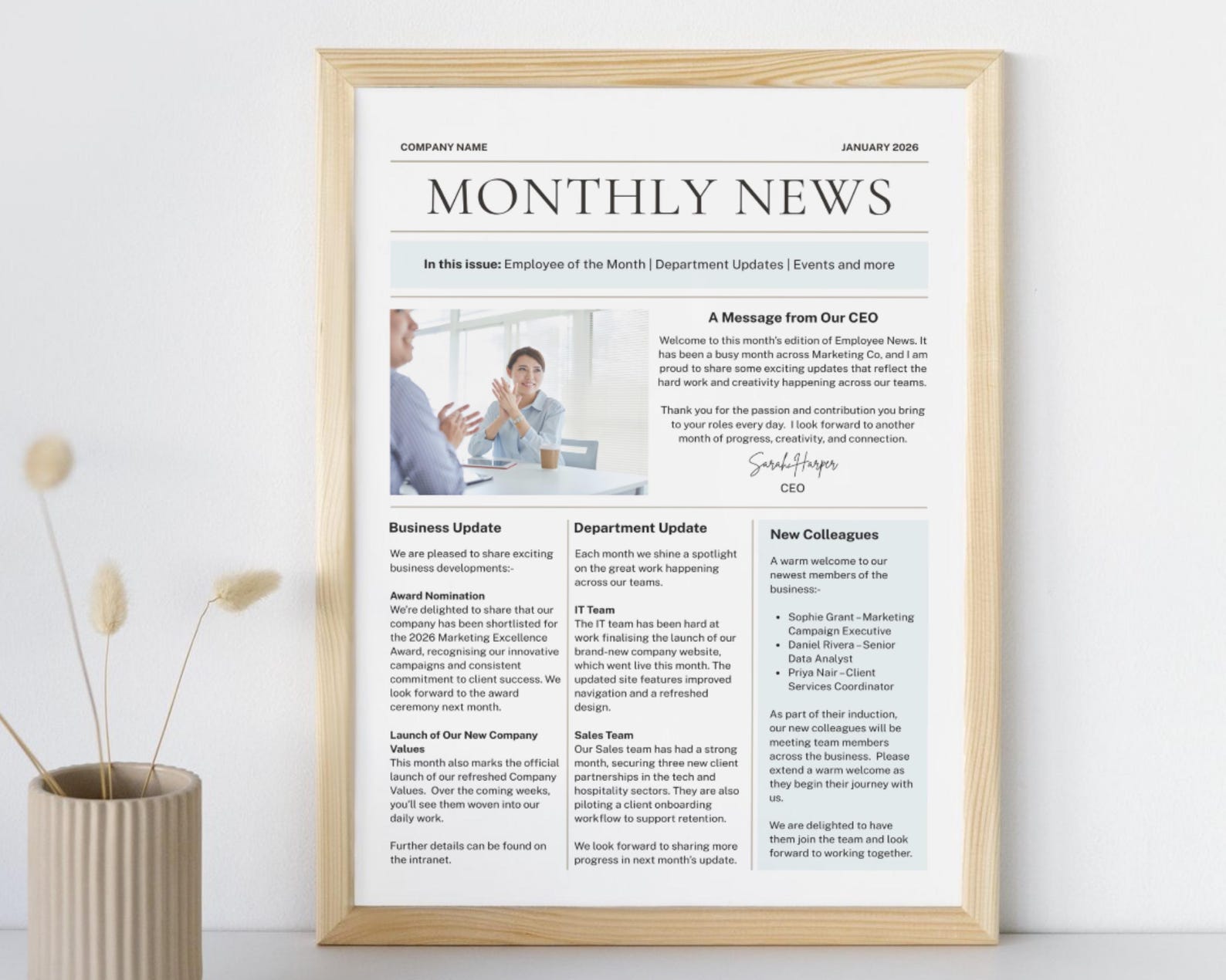 Company Newsletter Template Canva, Employee News Letter, Staff ...