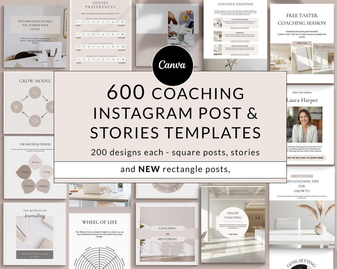 Life Coach Instagram Templates Canva, New Rectangle Posts and Stories ...