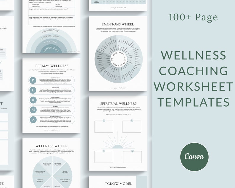 Wellness Coaching Worksheets Canva Templates, Wellness Business, Health and Wellness Templates, Wellness Coach, Wellbeing Coach Life coach