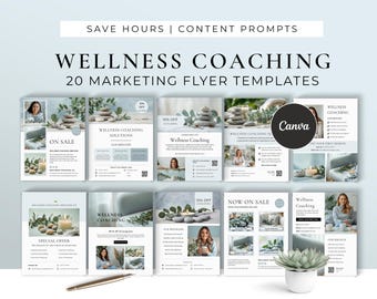 Wellness Coach Flyer Templates Canva, Wellbeing Coaching Business Leaflet Design, Marketing Material