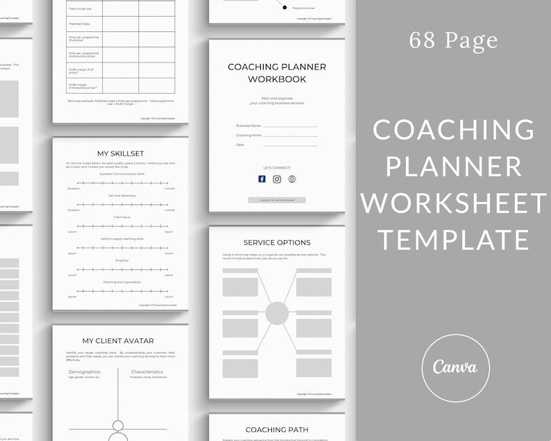 Coaching Planner, Coaching Business Planner Template Canva, life coach planner, coaching toolkit, coaching workbook, business coach planner