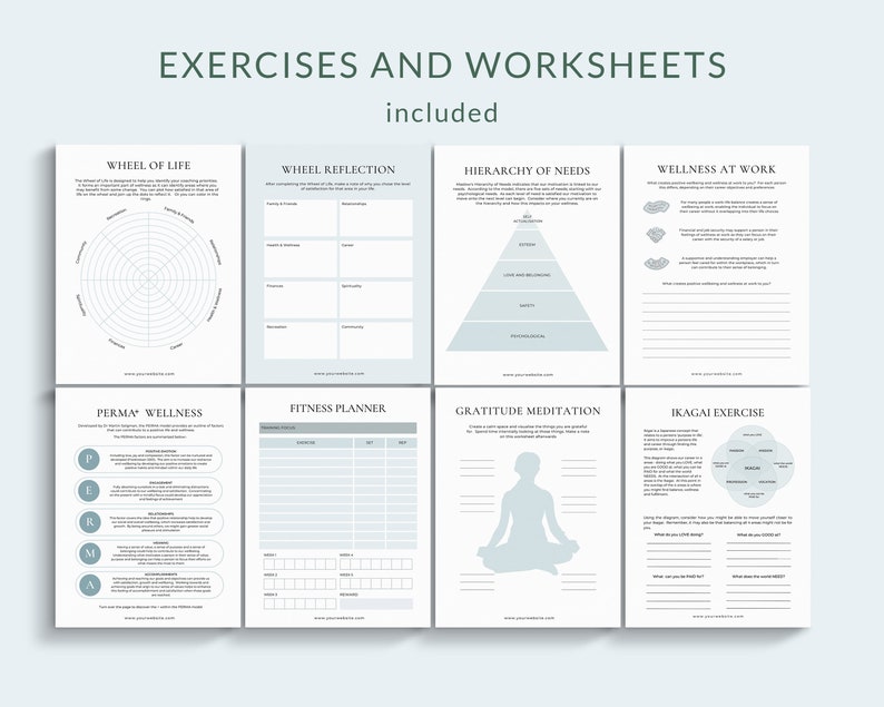 Wellness Coaching Worksheets Canva Templates, Wellness Business, Health and Wellness Templates, Wellness Coach, Wellbeing Coach Life coach