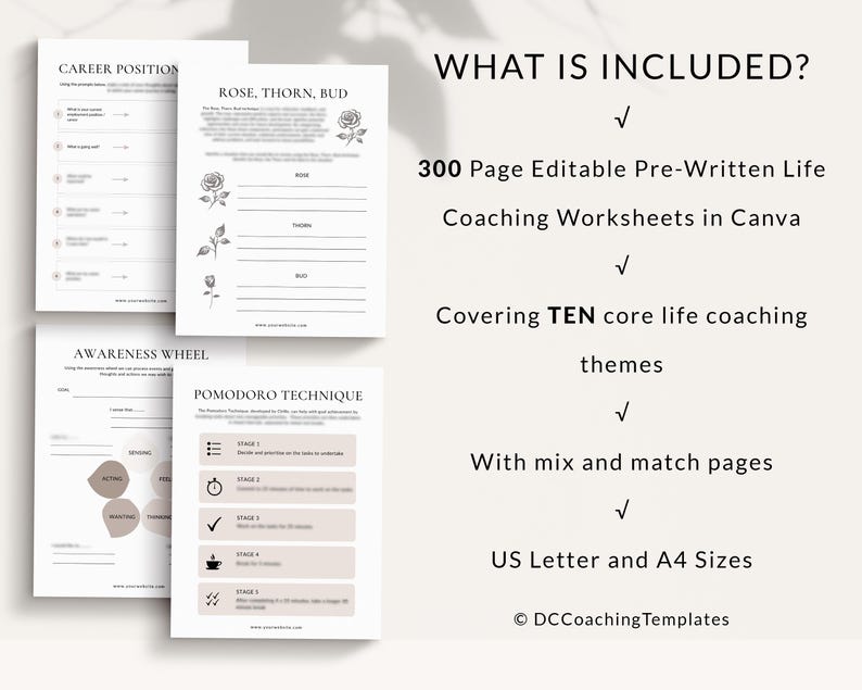 300 Coaching Worksheet Bundle, Life Coach Canva Templates (digital ...