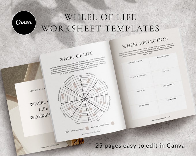 Wheel of Life Worksheets Editable Canva Template | Life Balance Wheel ...