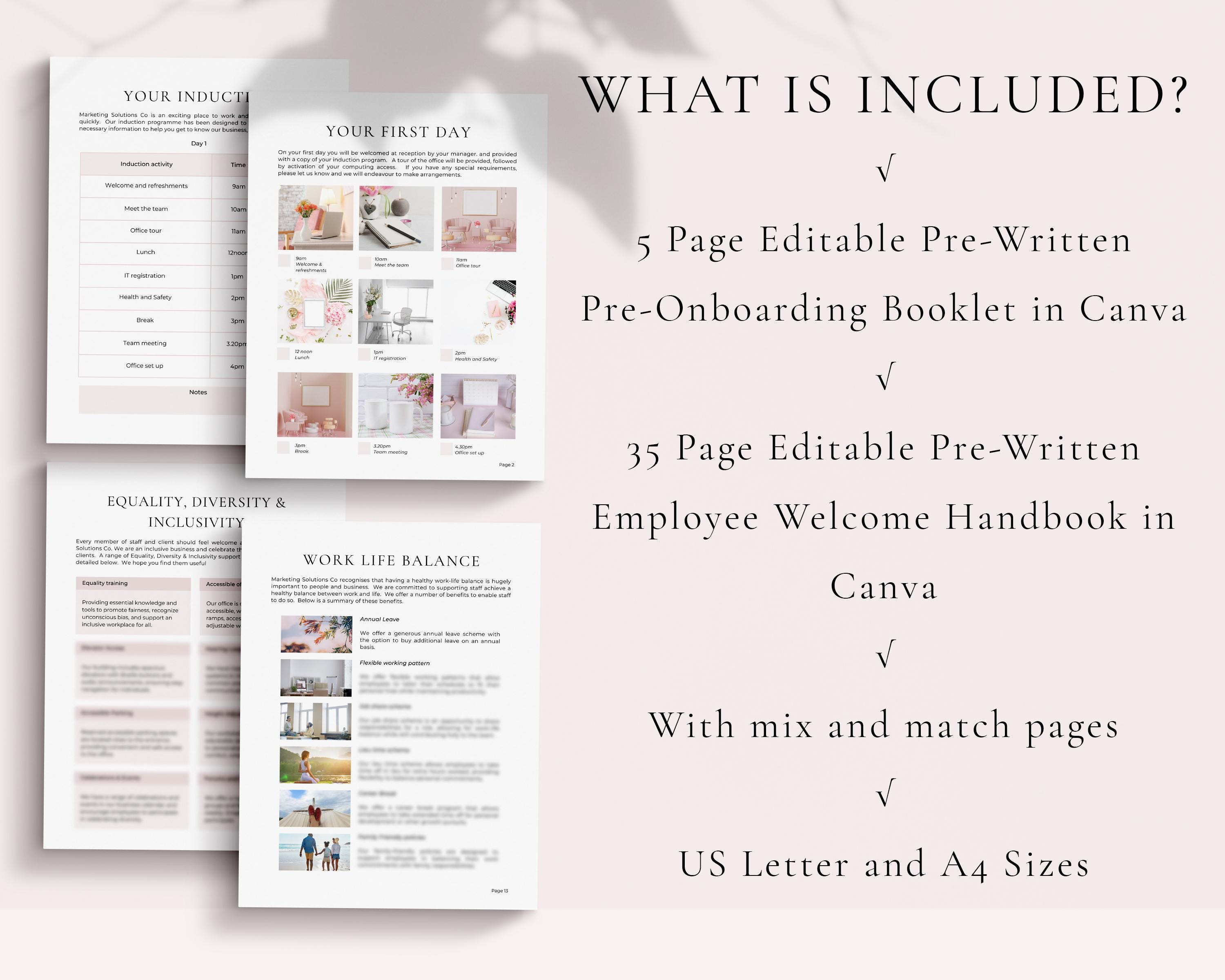 Employee Onboarding Template Canva, HR Welcome Booklet (40 Pages, US ...