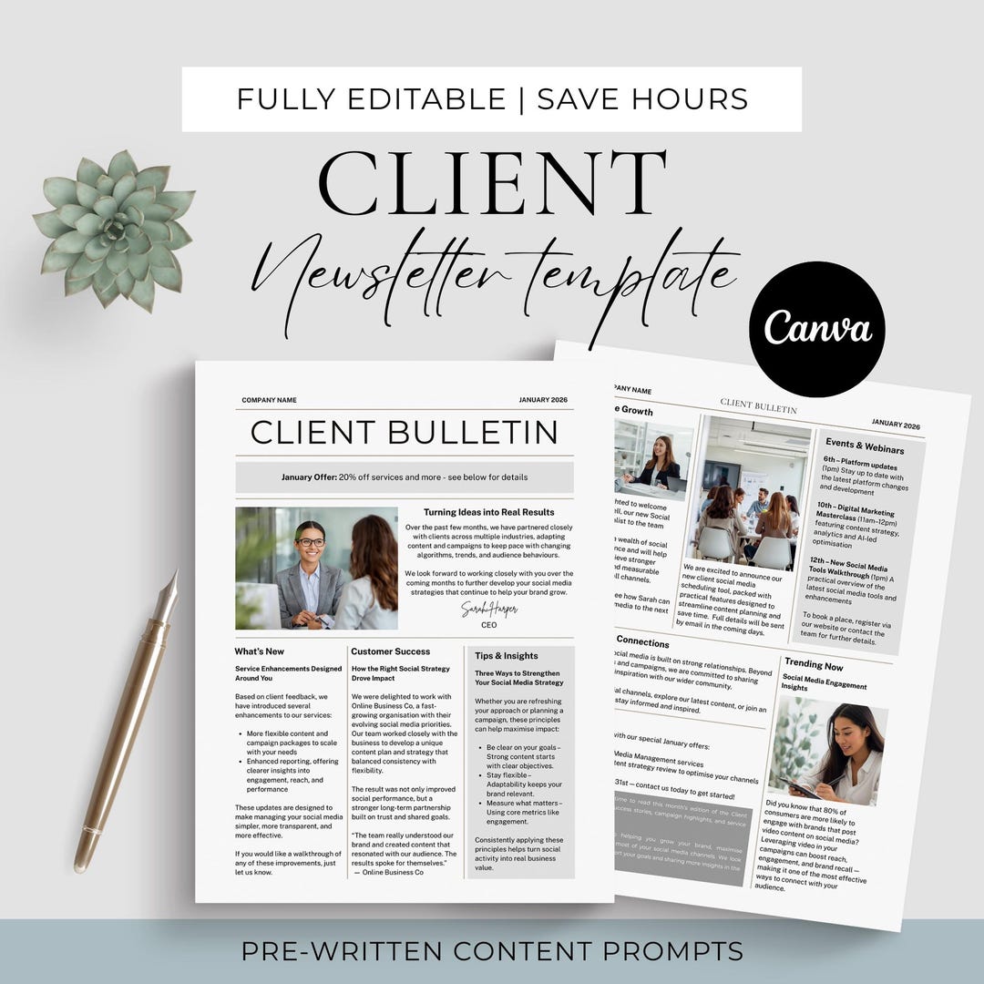 Marketing Newsletter Template Canva, Monthly News Letter, Customer ...