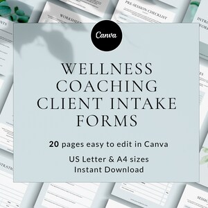 Wellness Coaching Client Intake form templates, Wellness Coaching Forms, Wellness Coaching Client Onboarding Coaching Business Forms