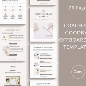 Plantilla de paquete de despedida de coaching, plantilla de salida de cliente de coaching, despedida de cliente de empresa de coaching, plantilla de Canva de paquete de salida de cliente
