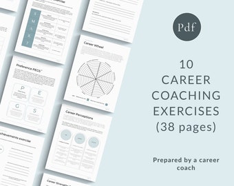 May include: A set of 10 career coaching exercises, designed to help individuals explore their career goals and preferences. The exercises are presented in a clear and concise format, with a focus on self-reflection and action planning. The document includes a variety of tools and techniques, such as career wheels, preference assessments, and strengths exercises. The document is 38 pages long and is prepared by a career coach.
