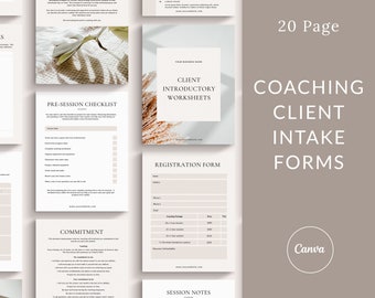 Coaching Client Intake Forms, Business Canva Template (20 Page)