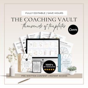 The Ultimate Coaching Template Vault, Coaching Template Bundle, Coaching Toolbox, Canva Templates for Coaches, Coaching Business Toolkit