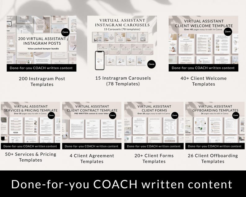 Virtual Assistant Templates Bundle, VA Social Media, Canva Templates ...