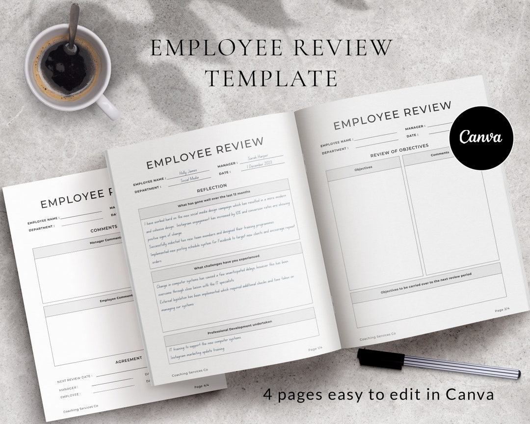 Editable Employee Review Template, Canva HR Template, Performance