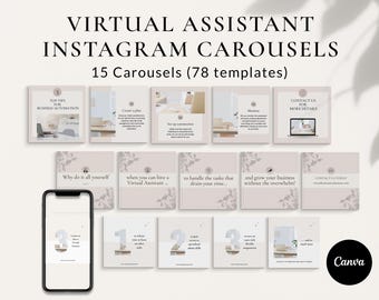 Virtual Assistant Instagram Carousel Templates, Canva Editable (Digital Download)