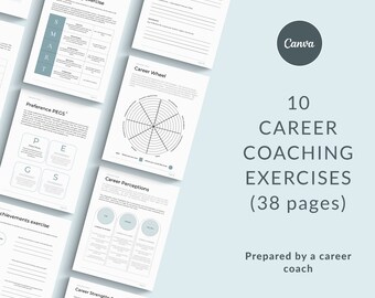 Career Coaching Tools: 10 Exercises bundle, Canva Templates Workbook