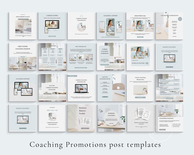 Career Coach Instagram Templates, Canva Social Media Kit Coaching, New Post, Square and Story