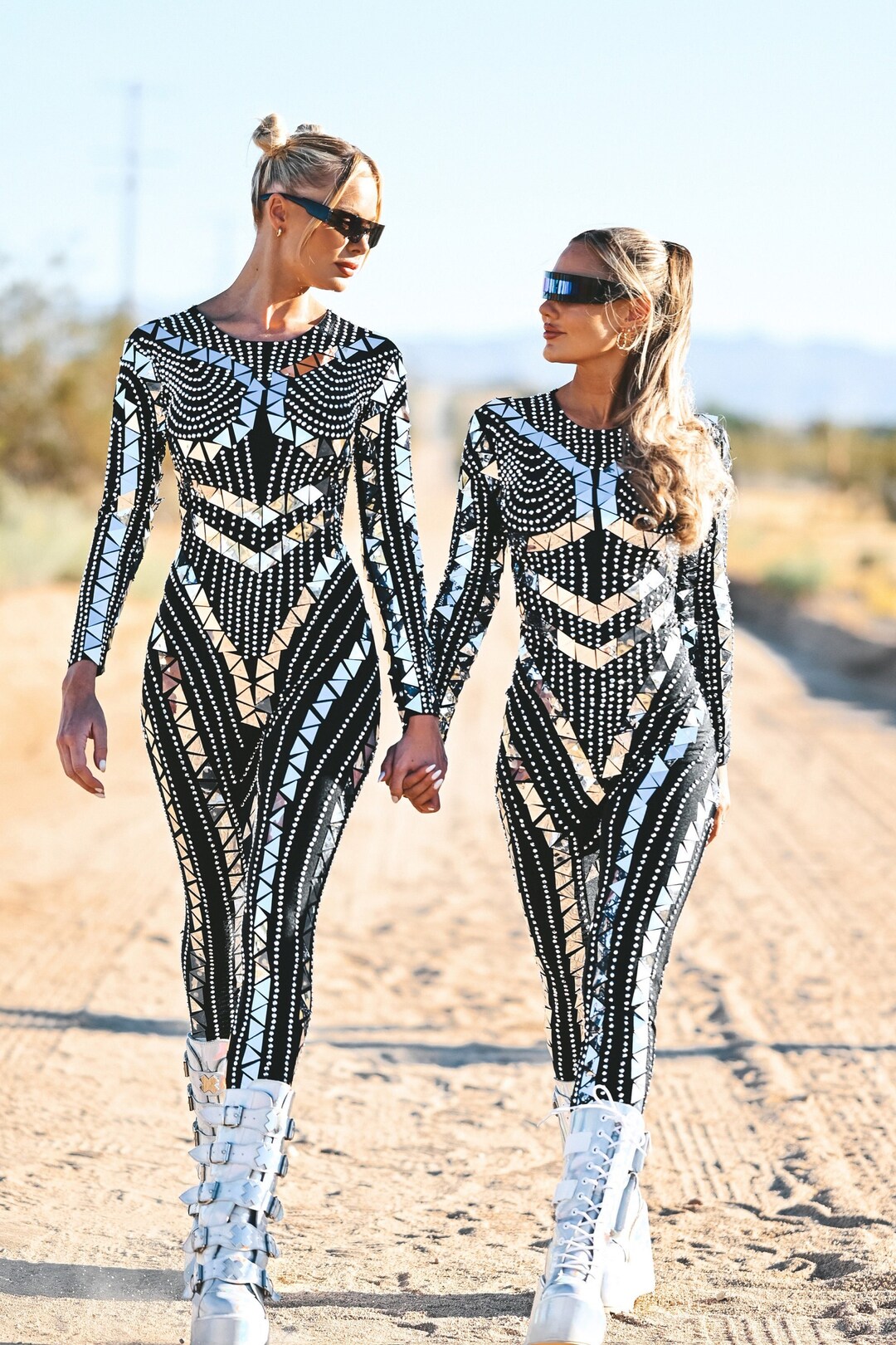 GIA Mirror Jumpsuit / Futuristic Costume / Black Sequin Etsy