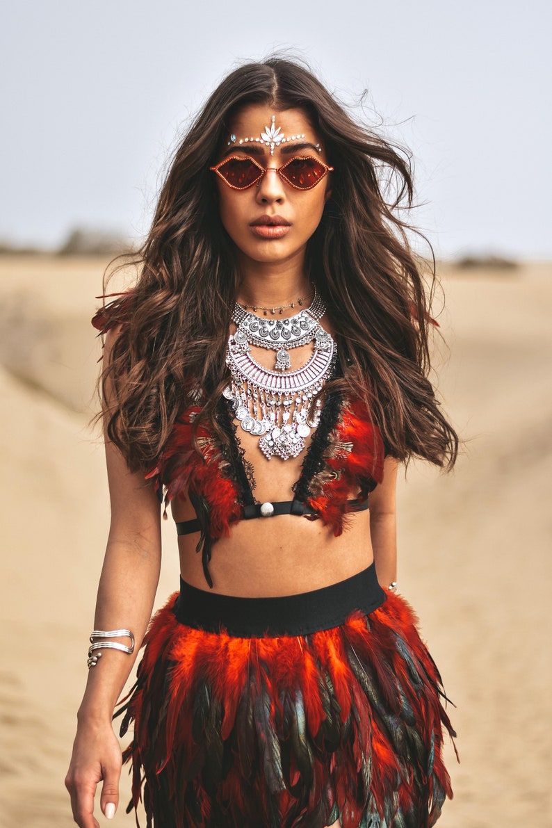 Feather Top / Feather Outfit / Red Feather Top / Feather Crop Etsy