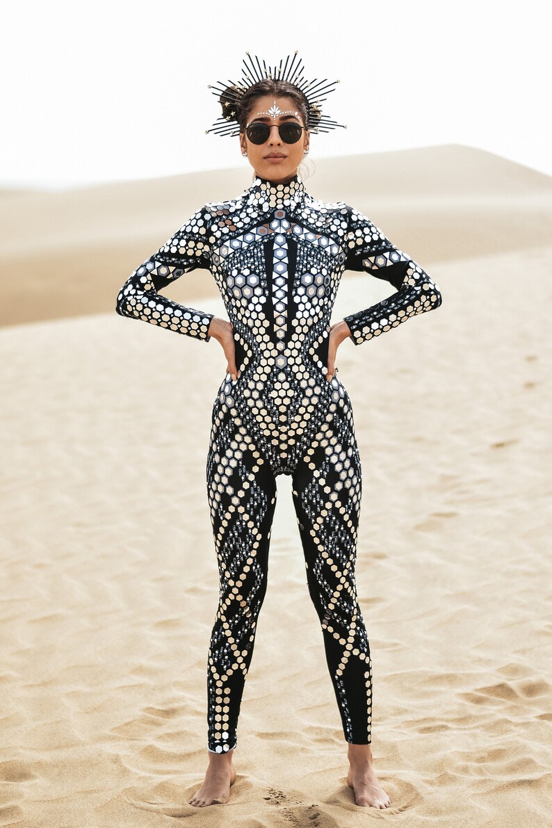 Mirror Jumpsuit / Crystal Catsuit / Festival Outfit / Rave / Etsy