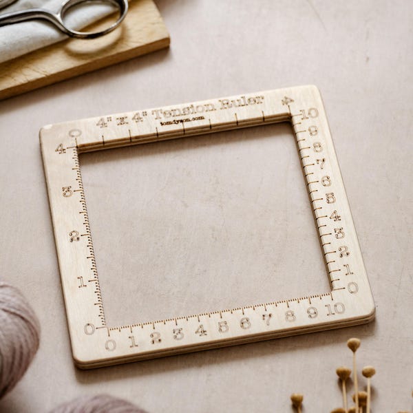 Regla de tensión de tejido 4x4, herramienta de madera para medir muestras de tejido y ganchillo.