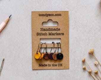 Handturned Wooden Stitch Markers - New Forest Handmade Knitting Accessories - Set of 6