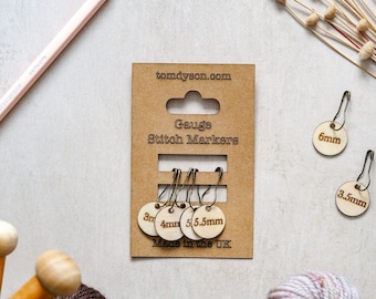 Crochet Hook Size Stitch Markers | Birch Plywood Gauge Tags