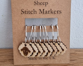 Sheep Stitch Markers - Set of 8 | Knitting & Crochet Accessories - UK made - 8 bulb pins included.