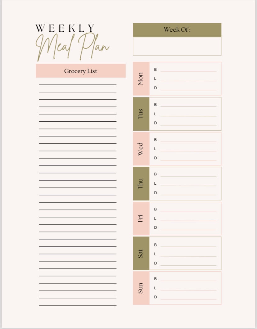 Weekly Meal Planner Printable | Minimalist Grocery List (PDF Download ...