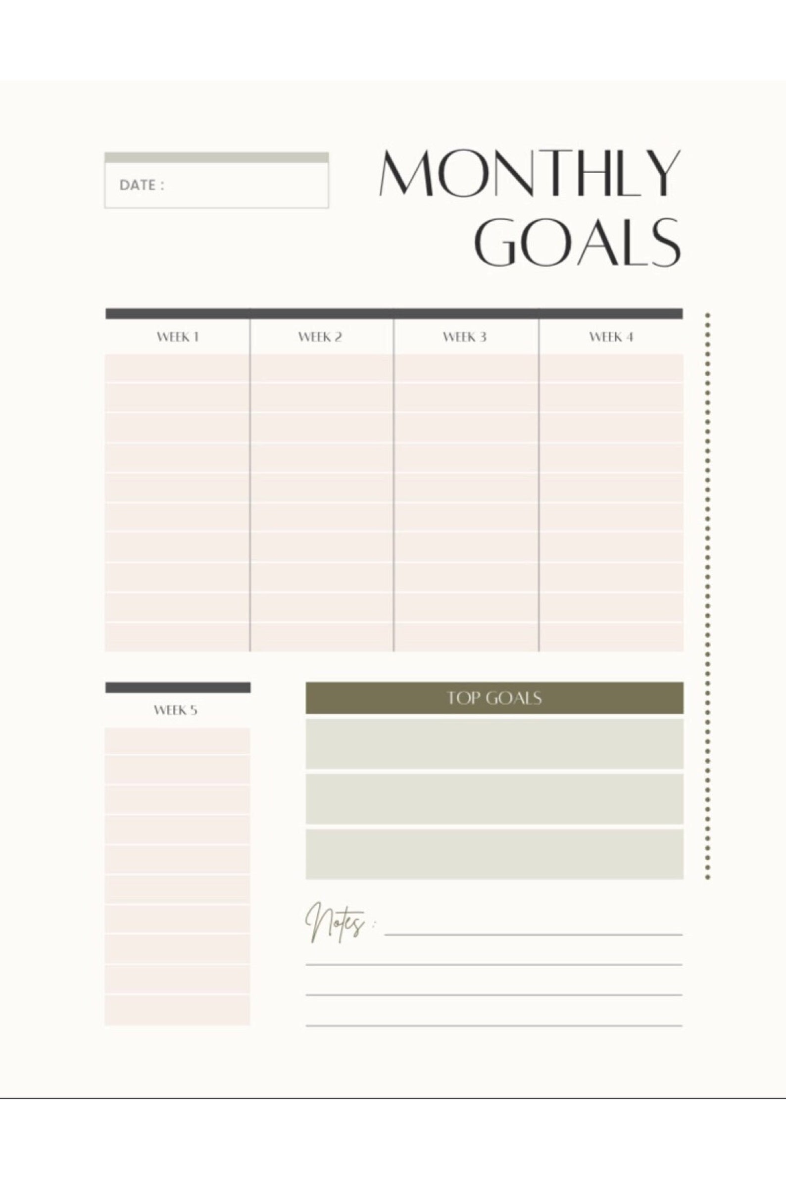Monthly Goals Printable: Weekly Planner (PDF Pattern) - Etsy