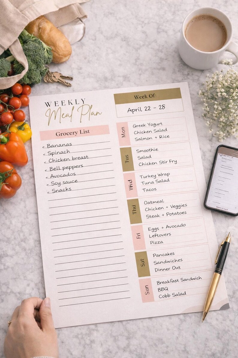 Weekly Meal Planner Printable | Minimalist Grocery List (PDF Download ...