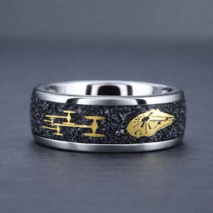 T2, meteorito Bague, anillo vaisseau, tungsteno bague, bague artesanal, cadeau homme, cadeau pour lui