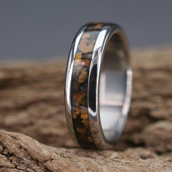 S2 Titanium ring real Tiger's eye stone