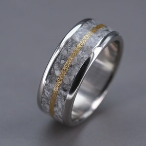 M1 Titanium ring inlaid with Jaspe picasso and brass particle.