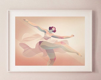 Ballerina Illustration Kunstdruck, Geschenk für Balletttänzerin, Tänzerin mit Ballett Tutu Poster, Ballett Wandkunst, Wanddeko für Schlafzimmer