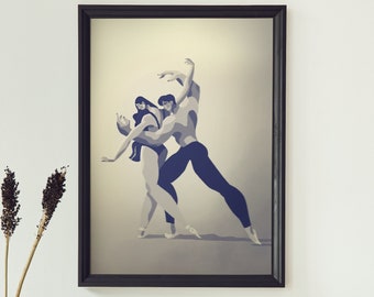 Ballet Dancers Wall Deco, Ballerina and Ballering Illustration, Dancing Couple Art Print, Dance Wall Art, Black And White Illustration Art