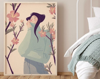 Tree Blossom Wall Art, Gift For Her, Springtime Illustration Print, Almond Tree Wall Deco, Mother's Day Gift, Sakura Flowers Art Print